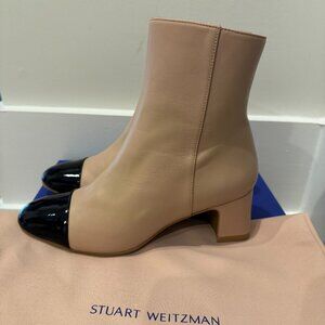 NEW NIB Stuart Weitzman Milla 60 Cap Toe Bootie Golden Beige/Black Size 6